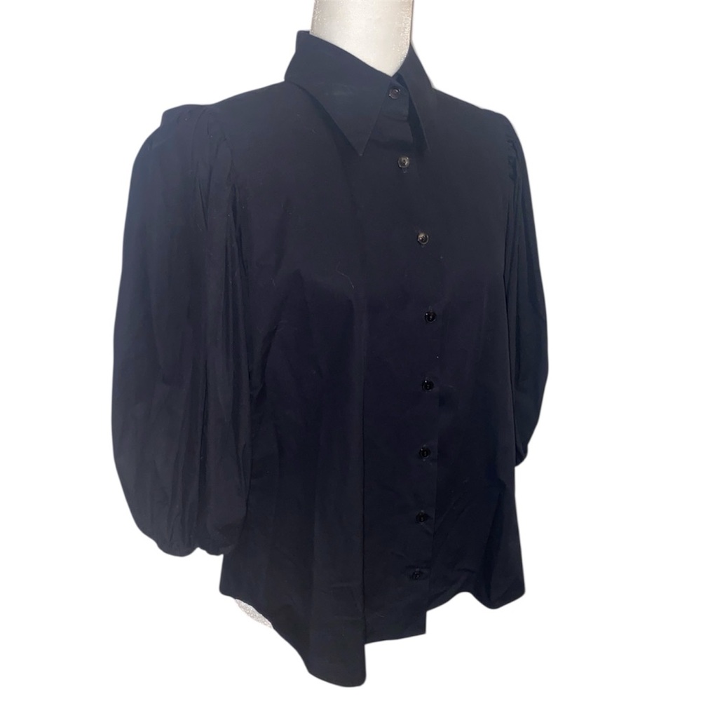 Anne Fontaine Black Puff-Sleeve Button-Down Shirt